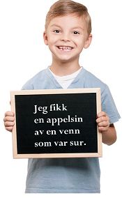 Plakattekst: Jeg fikk en appelsin av en venn som var sur.